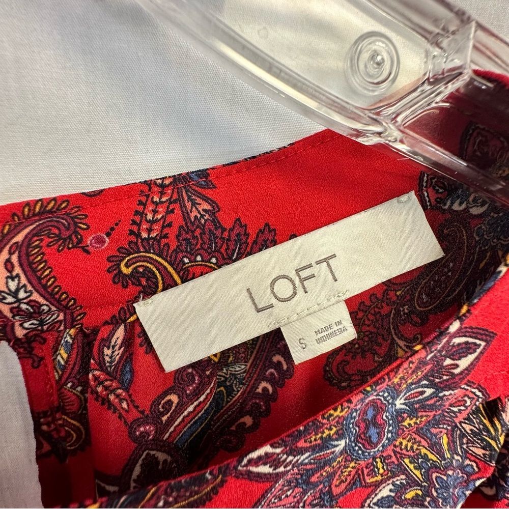 Loft Paisley Boatneck Puff Shoulder Blouse, Red, Size S - Picture 2 of 7
